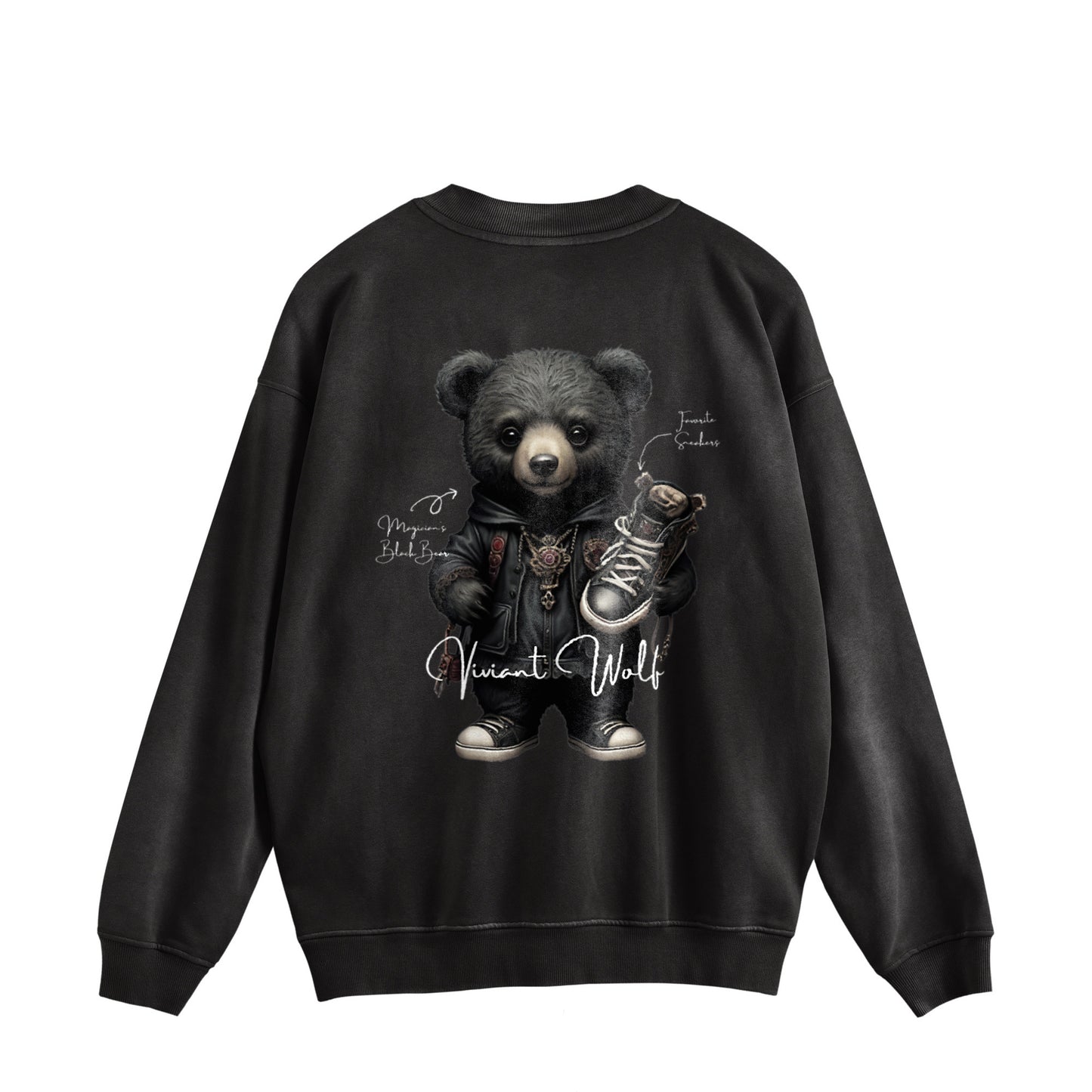 TREASURE CREST “MAGICIAN'S BLACK BEAR” Vintage-Wash Sweat Pullover