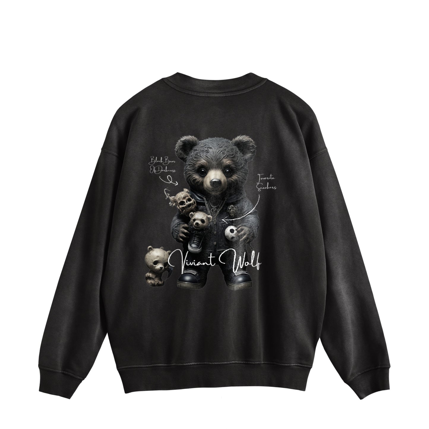 TREASURE CREST “BLACK BEAR OF DARKNESS” Vintage-Wash Sweat Pullover